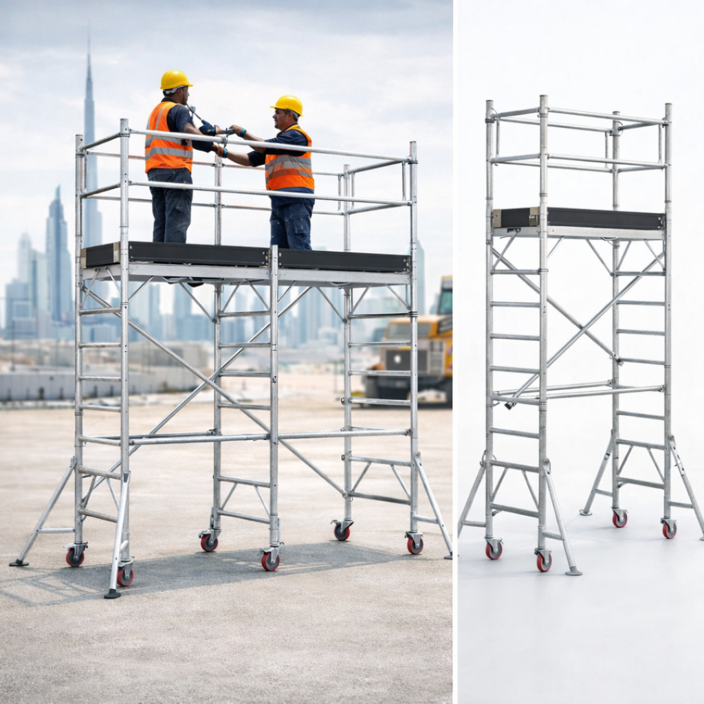 aluminium mobile wide scaffolding in UAE providing movable and wide working platform