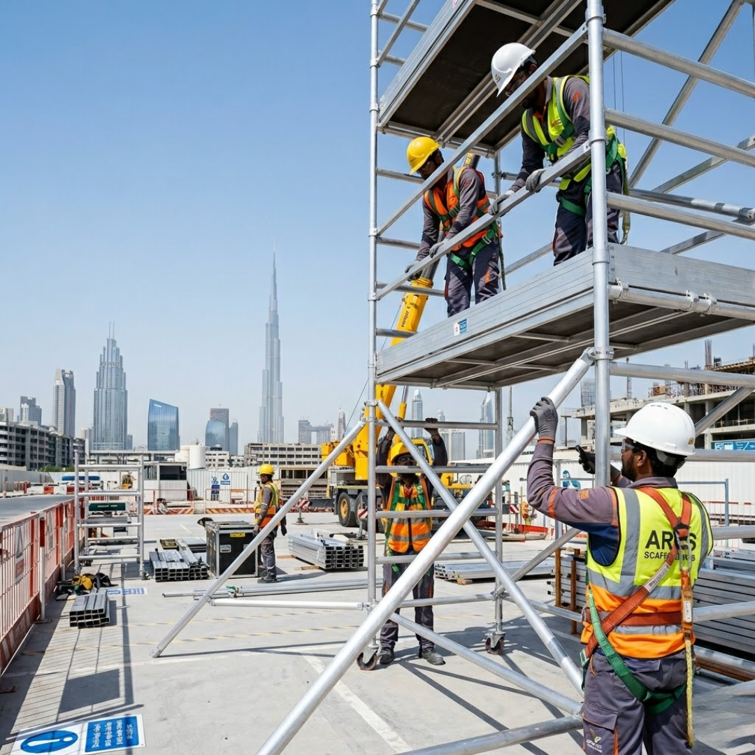 aluminium scaffolding in UAE providing lightweight and stable access for construction
