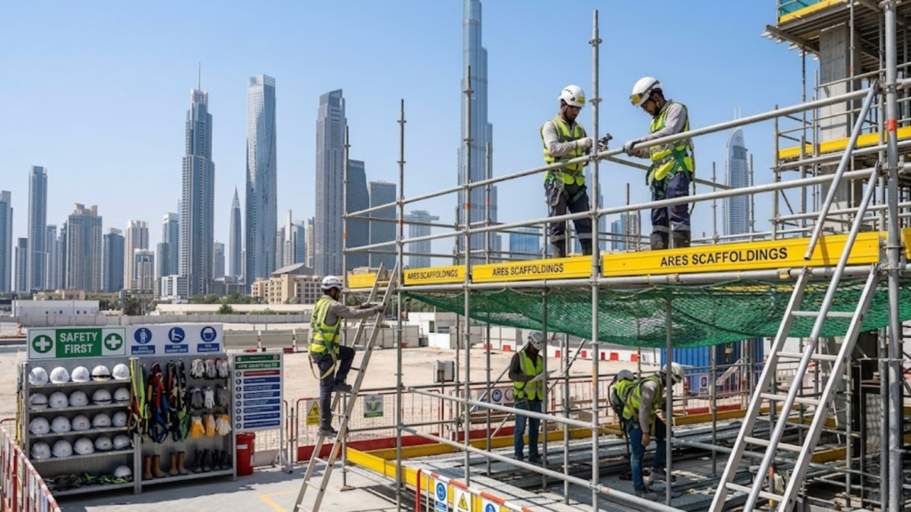 construction safety items in UAE including helmets gloves and safety gear