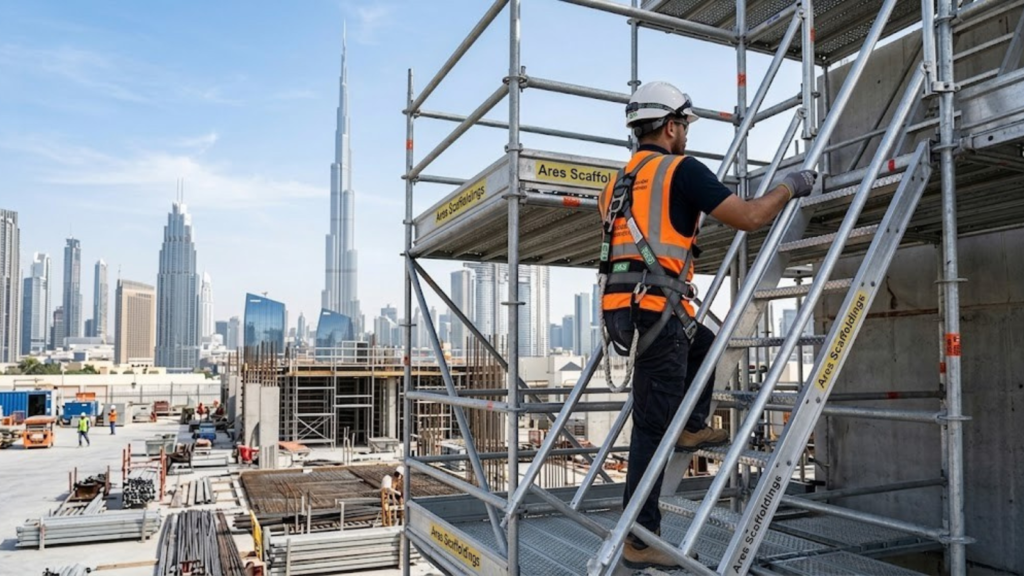scaffolding ladders in UAE used for safe access on construction sites