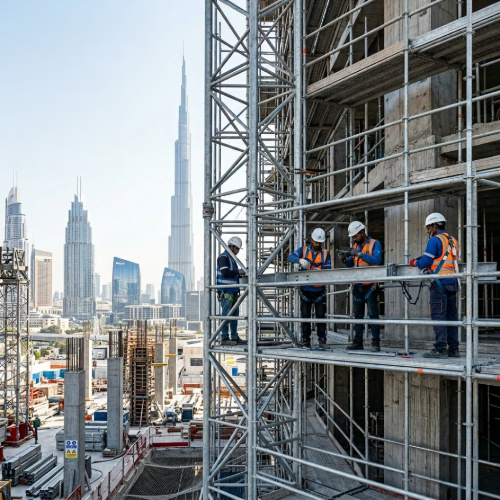 steel scaffolding in UAE providing strong structural support for construction projects